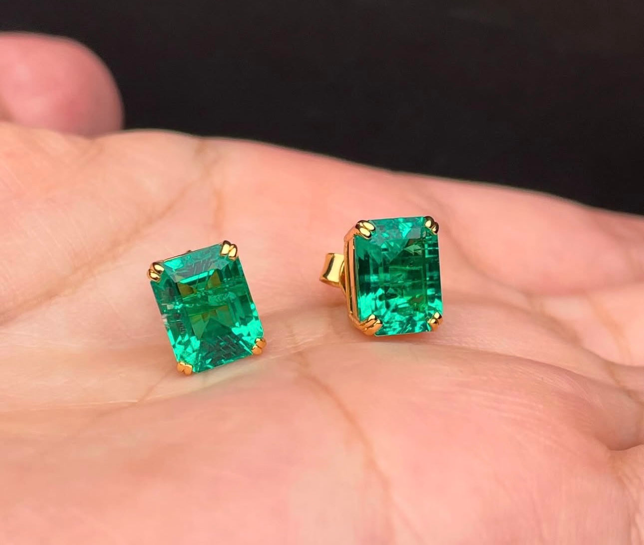 5-5 Lab Grown Emerald Earing Studs on 14Kt Hallmarked Gold