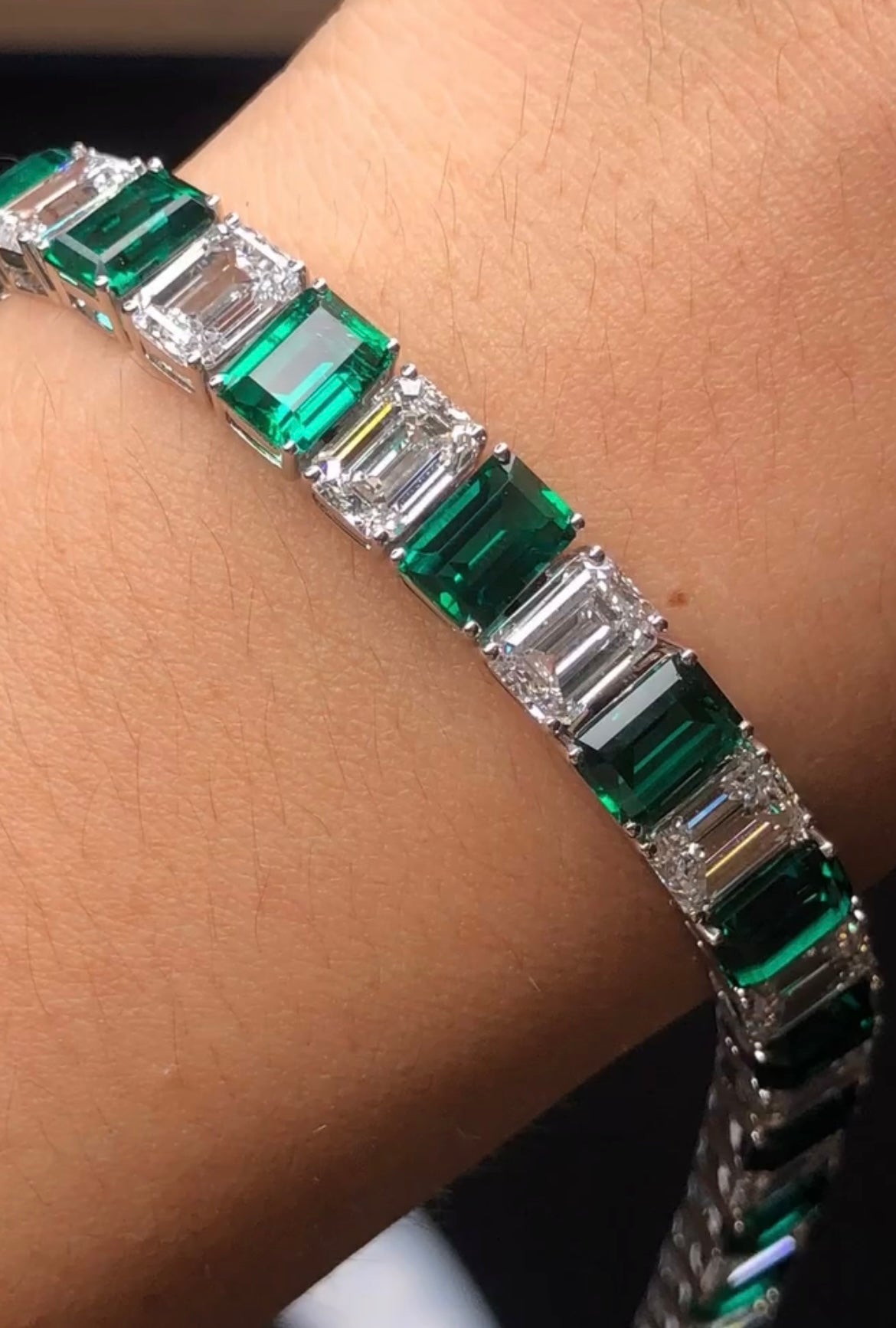 Emerald & Diamond ( Both Lab Grown ) 50 Cent Each Tennis Bracelet on 14Kt Hallmarked White Gold