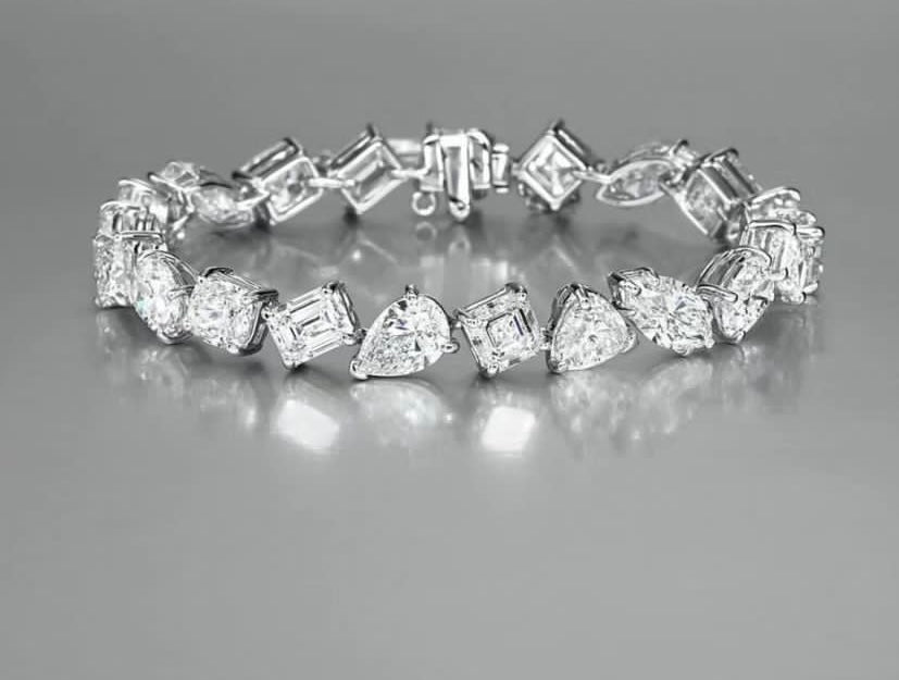 50 Cent Each Diamond Multi Shape Tennis Bracelet in Lab Grown Diamond & White Gold