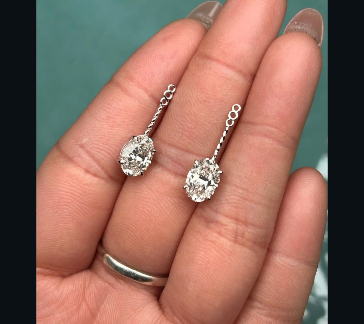 1-1 Carat Oval on Top 2-2 Carat Hanging Dual Earings in Lab Grown Diamond Crafted in 14Kt Hallmarked Gold