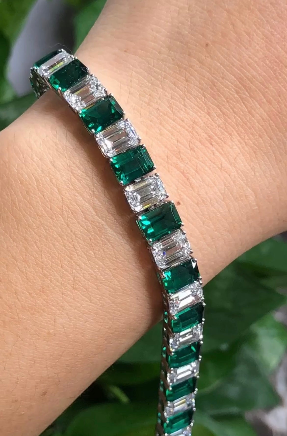 Emerald & Diamond ( Both Lab Grown ) 50 Cent Each Tennis Bracelet on 14Kt Hallmarked White Gold