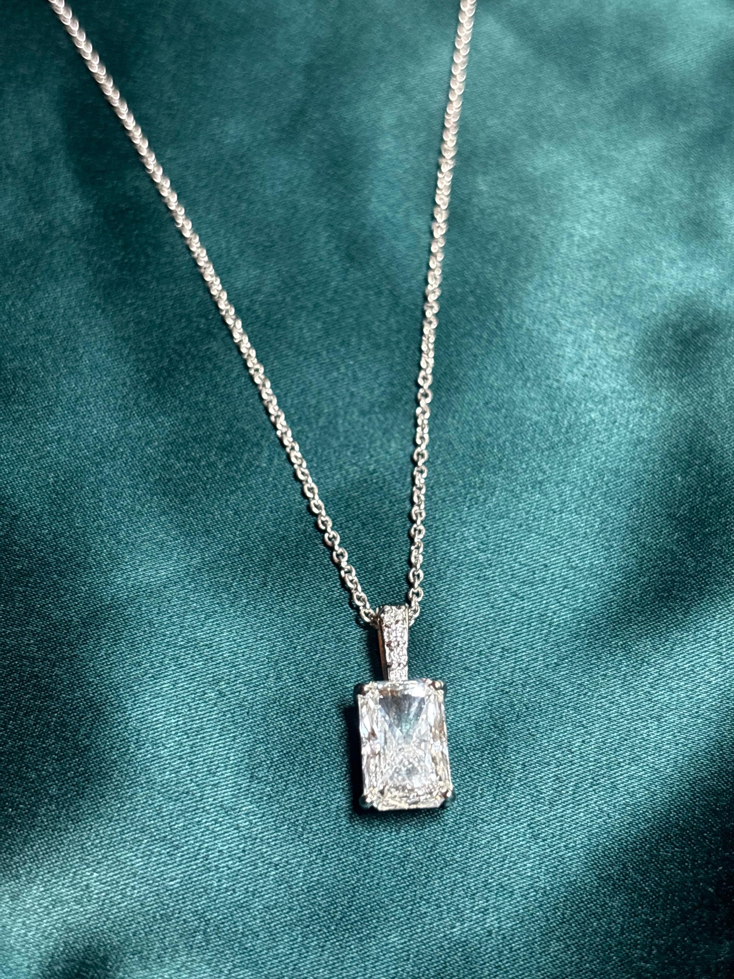 3 Carat Radiant Cut Lab Grown Diamond pendant in 14Kt Hallmarked Gold