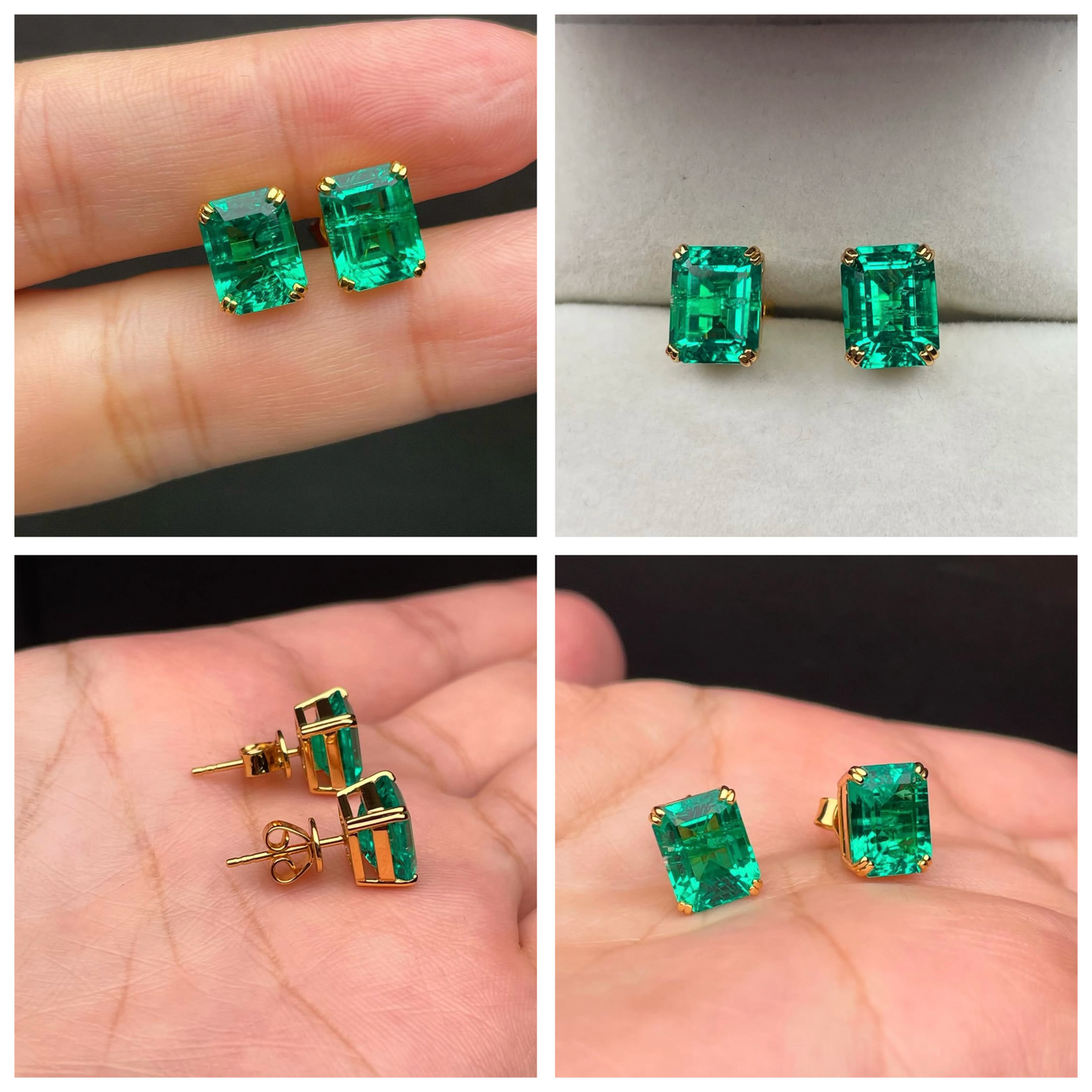 5-5 Lab Grown Emerald Earing Studs on 14Kt Hallmarked Gold