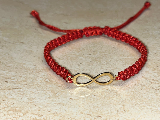 Infinity Bracelet on Red Adjutable Thread ( 925 Silver 24Kt Gold Plated )