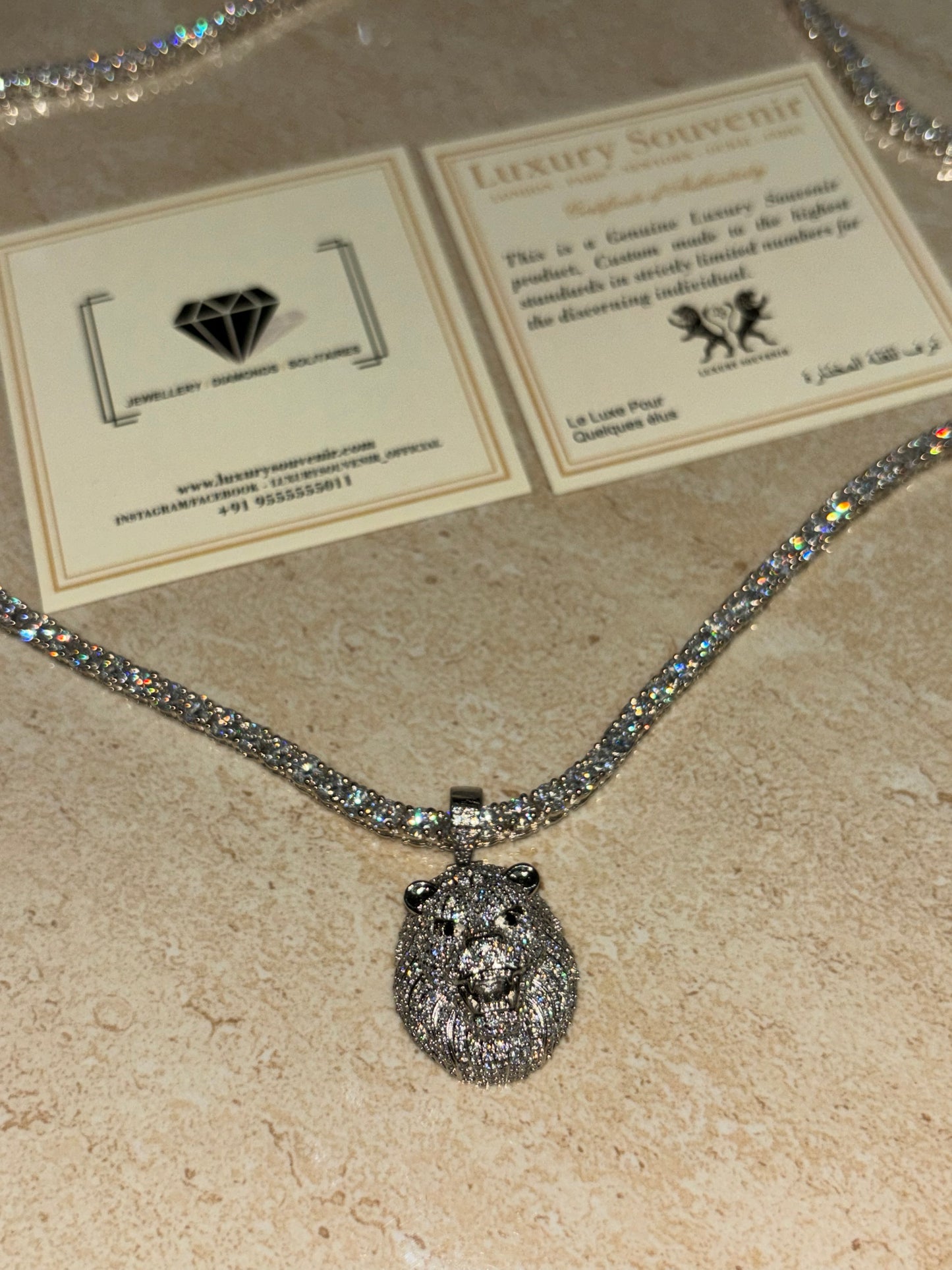 LionRoar Pendant with Tennis Diamond Chain Iced Out Diamonds in Moissanite and Silver Base