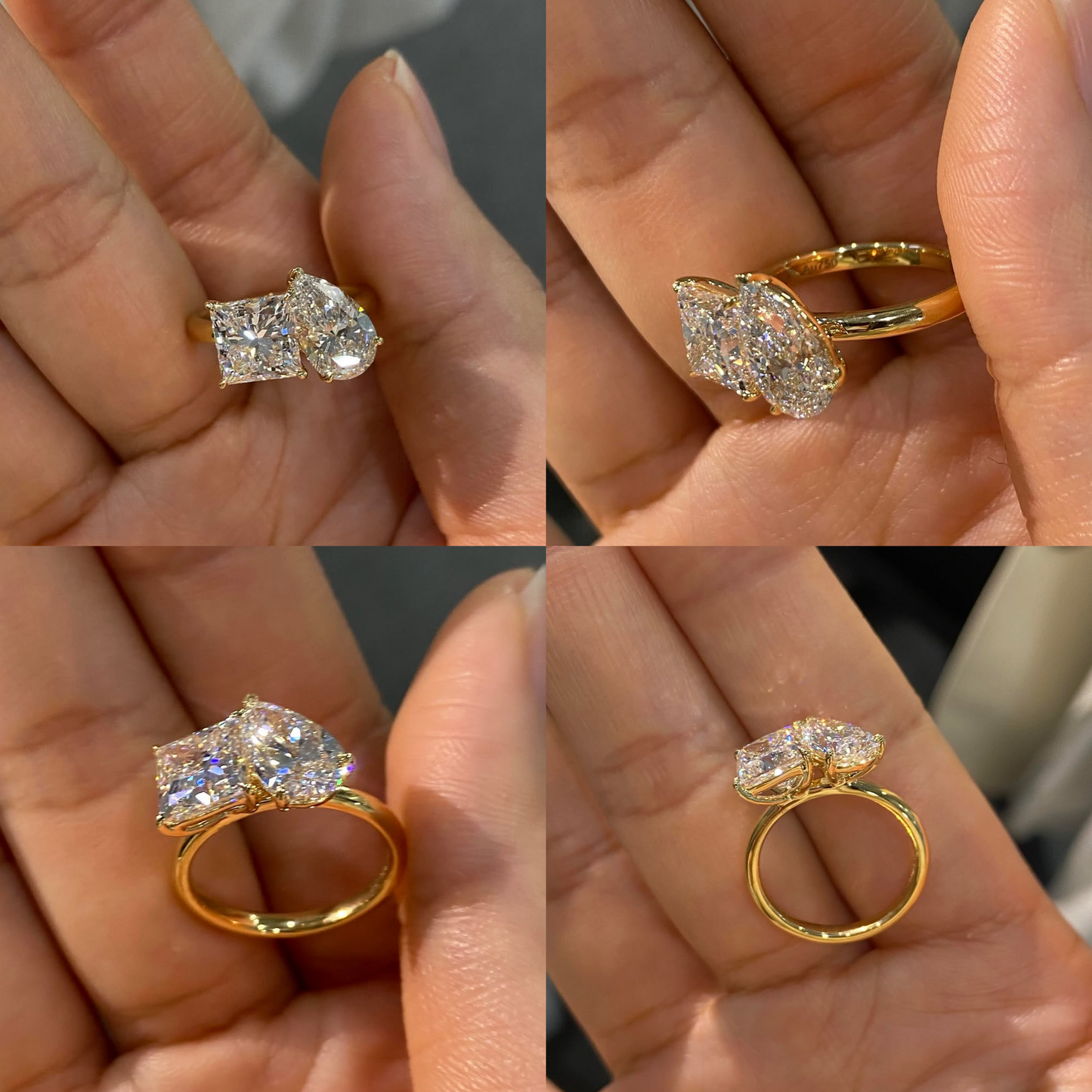 3-3 Carat Pear and Princess Toi Et Moi Ring on 14Kt Yellow Gold