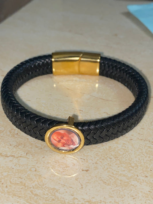 Guru Ji Bracelet on Black German Cord 24Kt Gold Plated , 925 Silver