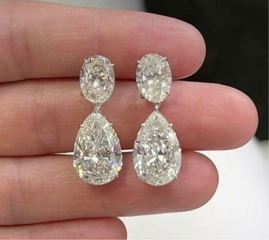 3 Carat Oval & 6 Carat Pear Drop Lab Grown Diamond Earing , Crafted in 18Kt White Gold EXCLUSIVE JEWEL BY LUXURY SOUVENIR