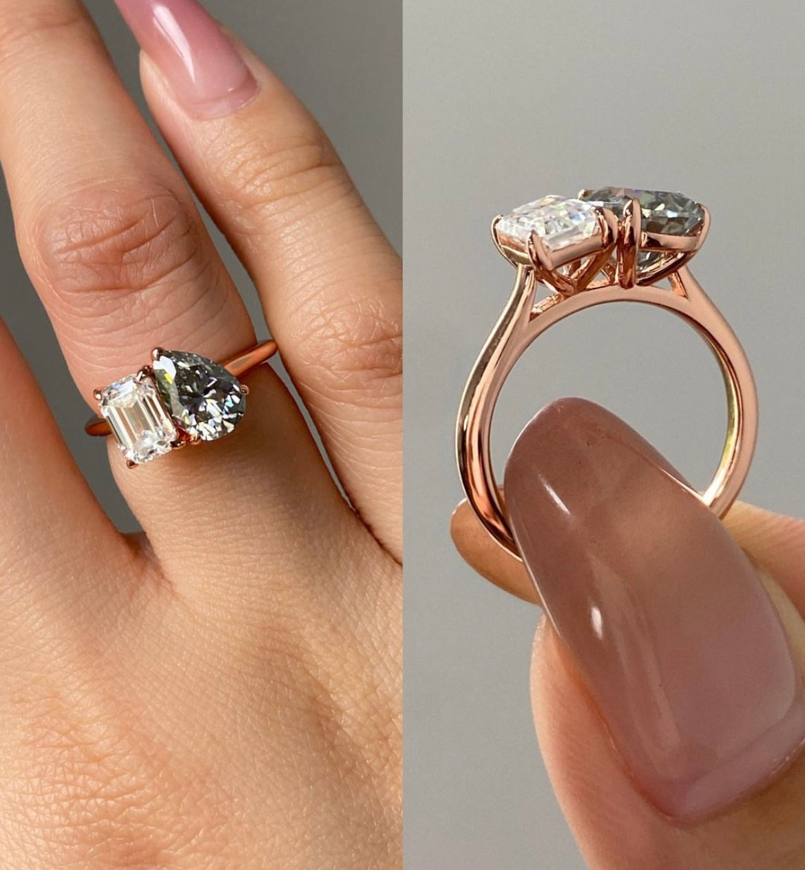 1.5 / 1.5 Carat Each Toi Et Moi Ring in Lab Grown Diamonds & 14Kt Hallmarked Rose Gold