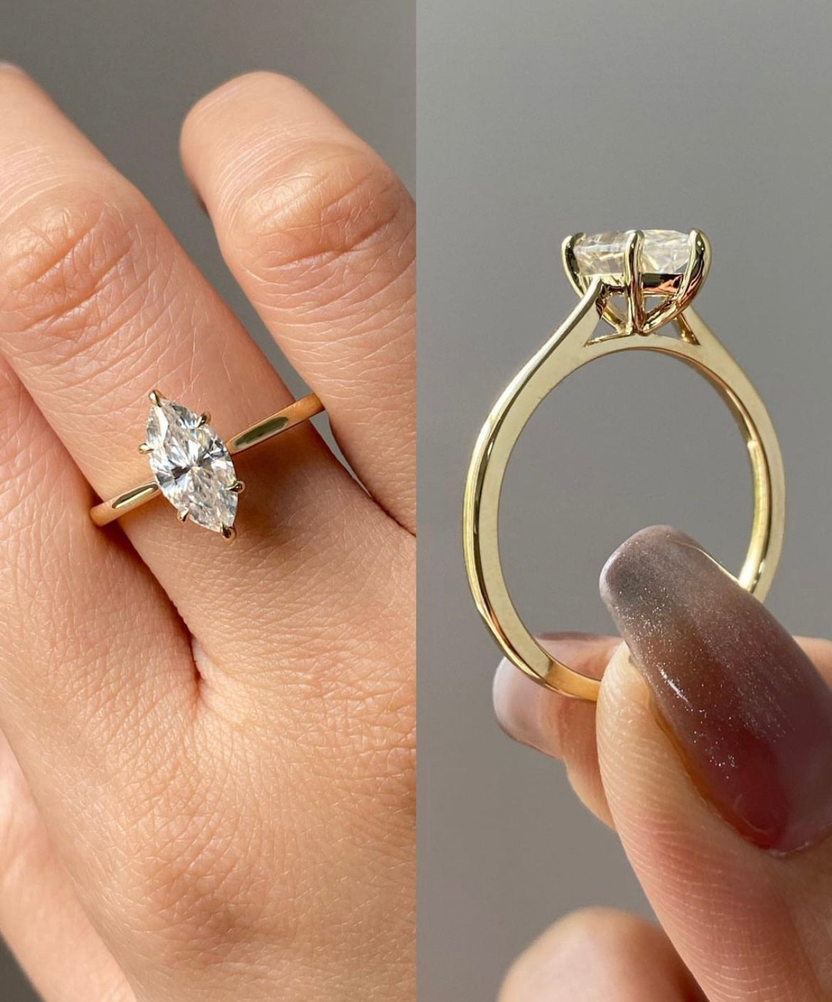 Marquise 2 Carat Lab Grown Diamond Ring on 14Kt Hallmarked Gold