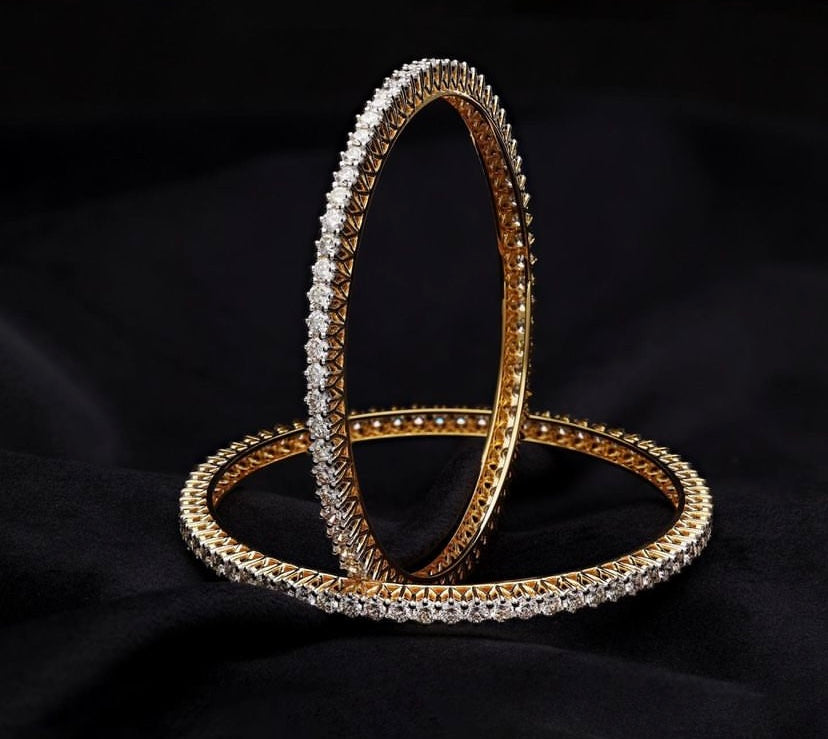 10 Pointer Single Line Bangles Pair in 14Kt Hallmarked Gold