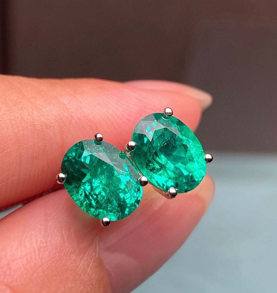 3-3 Carat Lab Grown Emerald Earings on 14Kt Hallmarked Gold