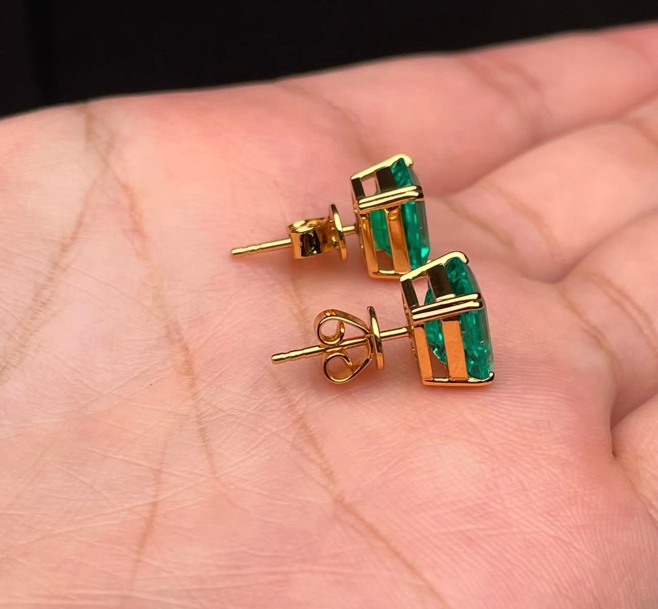 5-5 Lab Grown Emerald Earing Studs on 14Kt Hallmarked Gold