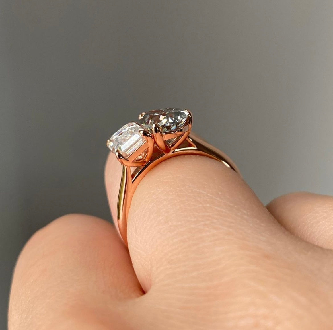 1.5 / 1.5 Carat Each Toi Et Moi Ring in Lab Grown Diamonds & 14Kt Hallmarked Rose Gold