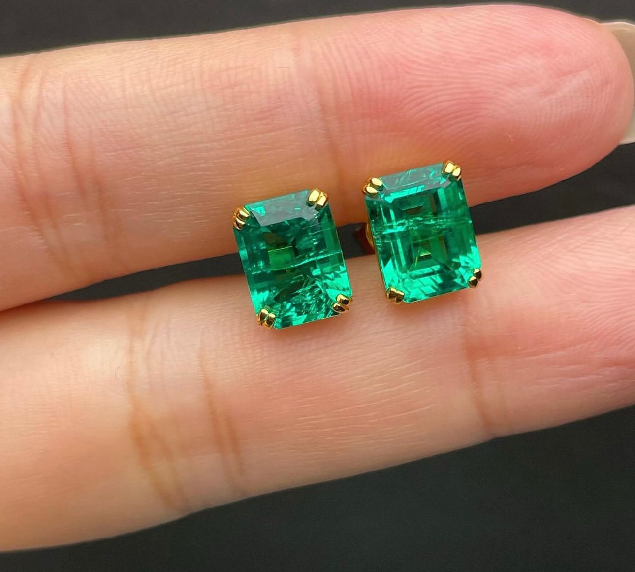 5-5 Lab Grown Emerald Earing Studs on 14Kt Hallmarked Gold