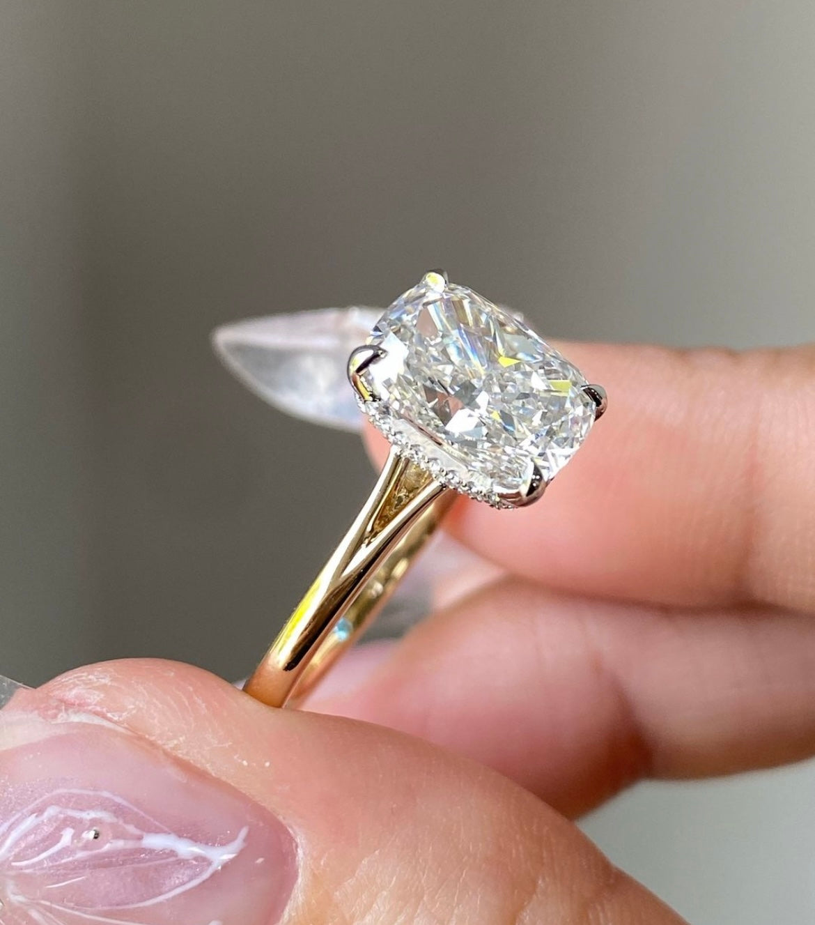 Cushion Modified 3 Carat Lab Grown Diamond on 14Kt Hallmarked Gold