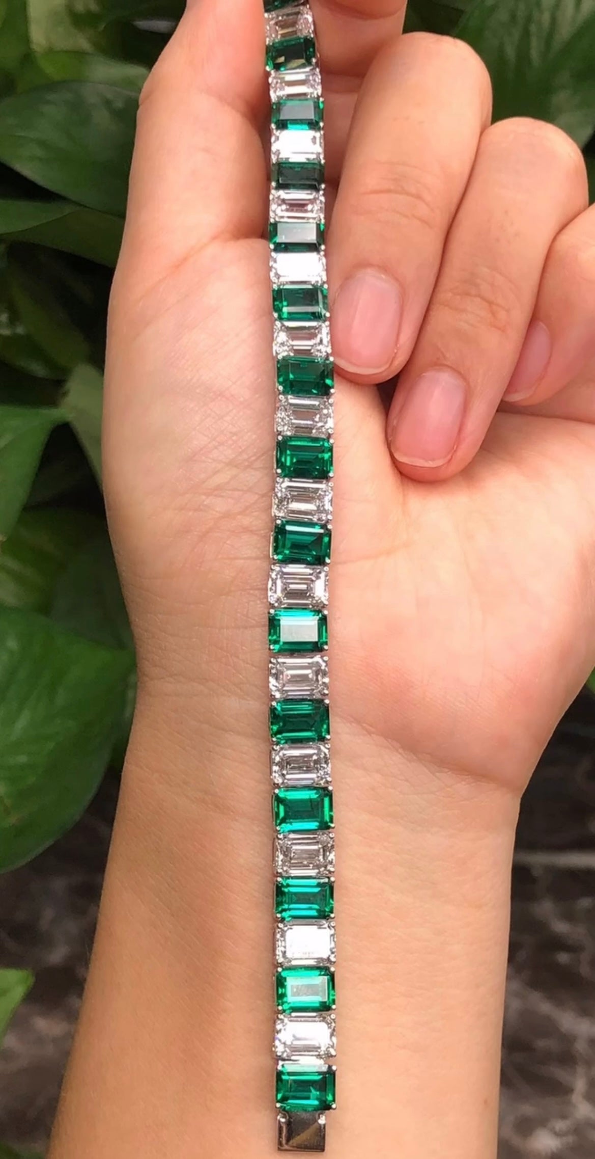 Emerald & Diamond ( Both Lab Grown ) 50 Cent Each Tennis Bracelet on 14Kt Hallmarked White Gold