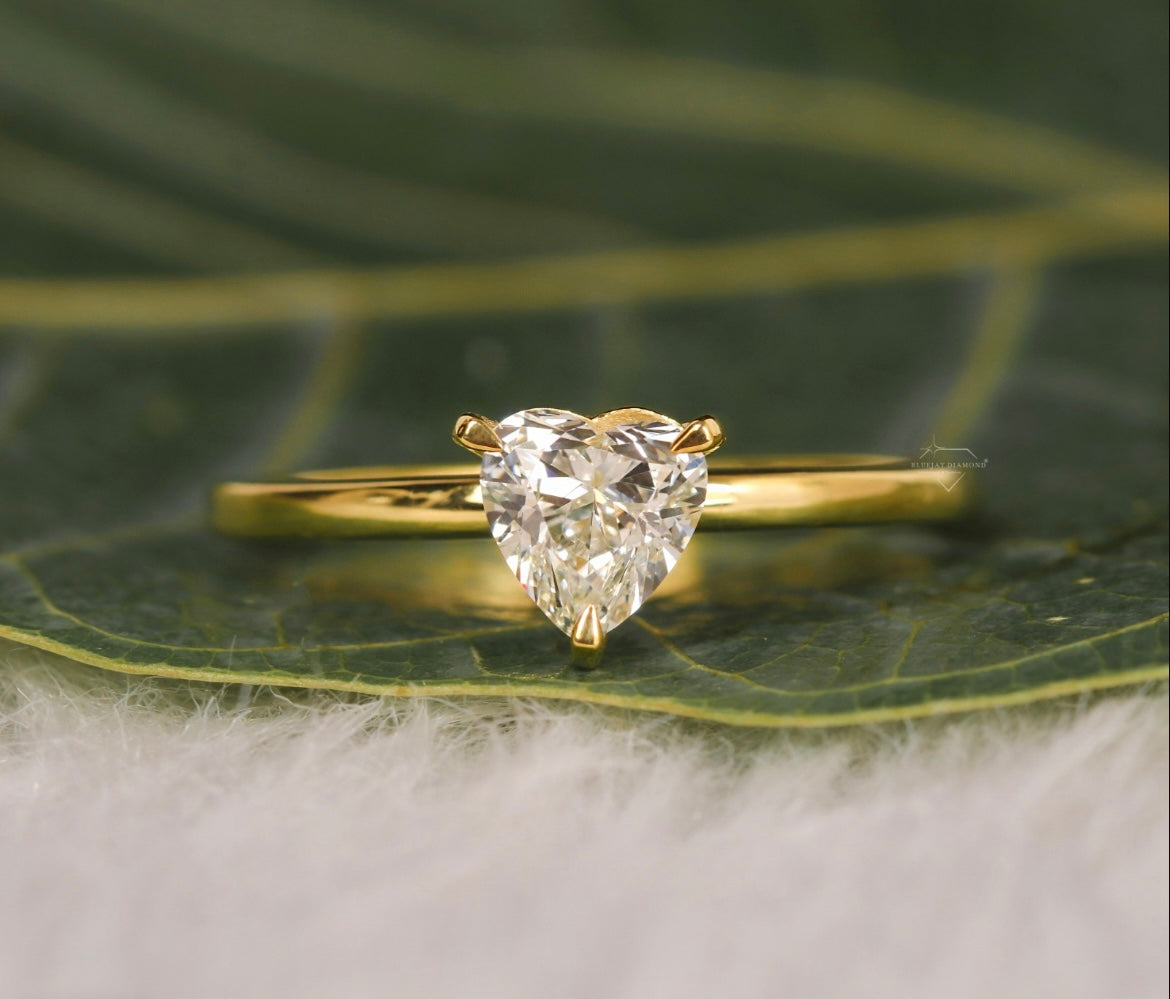 1 Carat Heart Lab Diamond Ring on 14Kt Gold