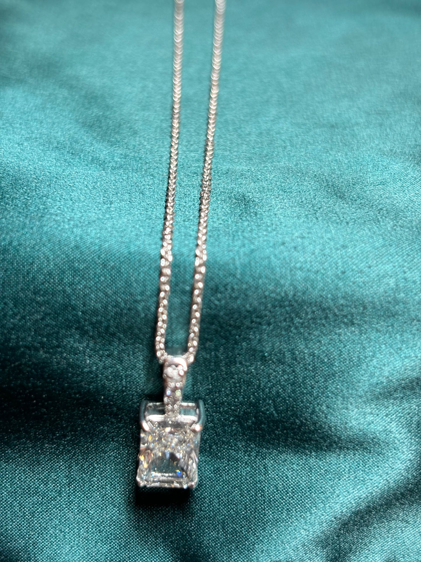 3 Carat Radiant Cut Lab Grown Diamond pendant in 14Kt Hallmarked Gold