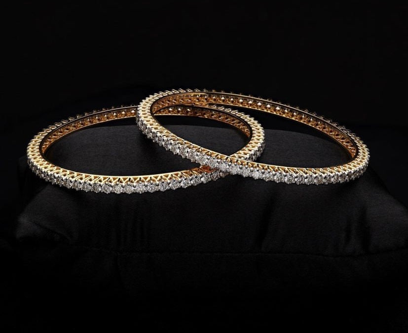 10 Pointer Single Line Bangles Pair in 14Kt Hallmarked Gold