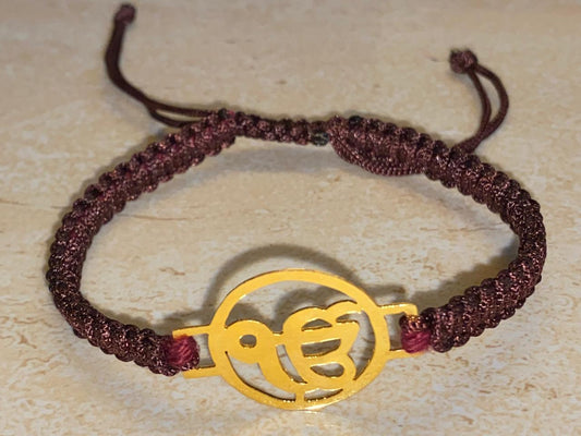 EKONKAR 18Kt Hallmarked Gold on Brown Thread Adjustable Size UNISEX