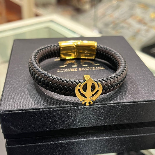 Khanda 18Kt Hallmarked Gold on BlackBrown German Cord