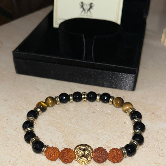 24KT GOLD PLATED LIONROAR BRACELET WITH RUDRAKSHA BEADS