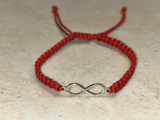 Infinity Bracelet in Adjustable Red Thread ( 925 Silver )